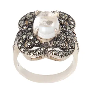 انگشتر نقره زنانه بازرگانی میلادی مدل در نجف رکاب جواهری نگین مارکازیت کد AW_509