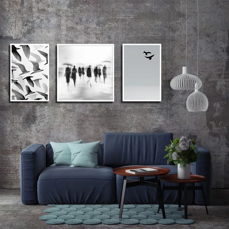 تابلو بکلیت طرح پرنده و آدمک مدل W-3422 فریم سفید مجموعه 3 عددی