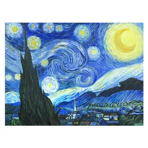 تابلو نقاشی طرح شب پر ستاره ونگوگ