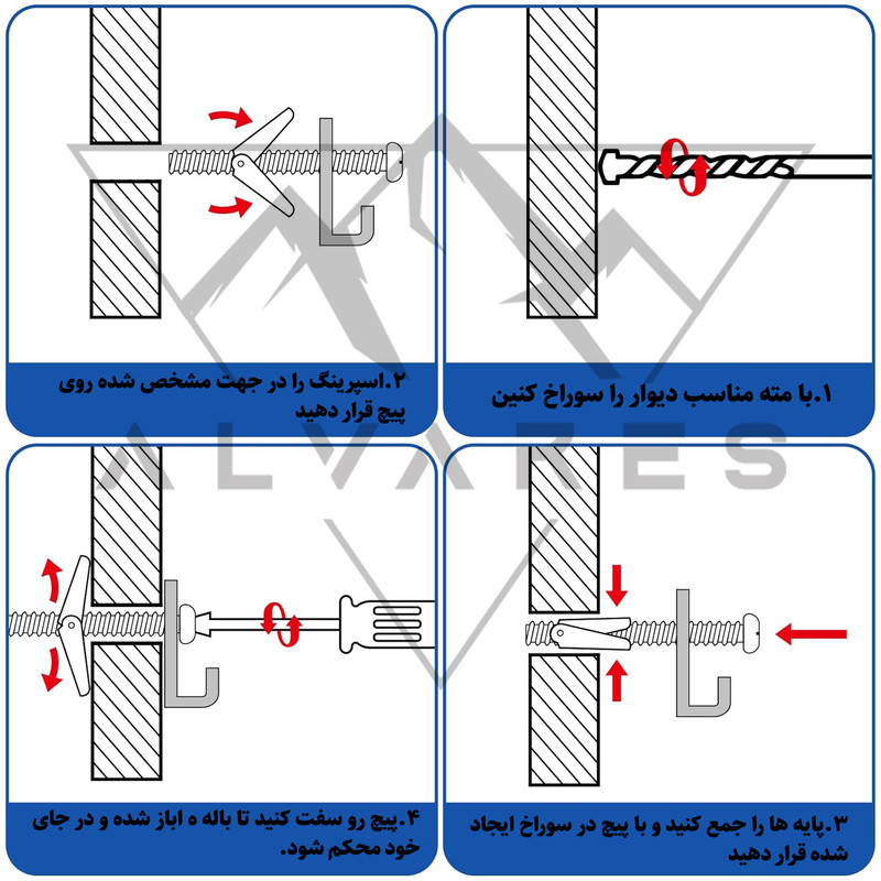 پیچ پروانه آلوارس مدل AV 70-100MM بسته 20 عددی