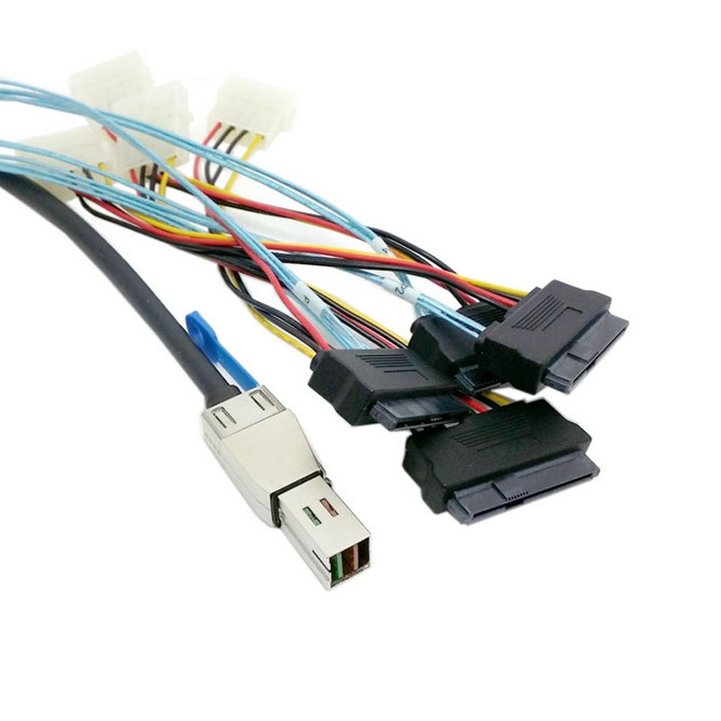 کابل تبدیل Mini SAS SFF-8644 به چهار پورت SFF-8482 با برق 4 پین اسمارطور مدل SM242 طول 2 متر