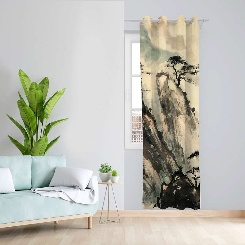 پرده طرح تک درخت مدل مخمل پانچی کد L 1016L L Z سایز 140x200 سانتی متر