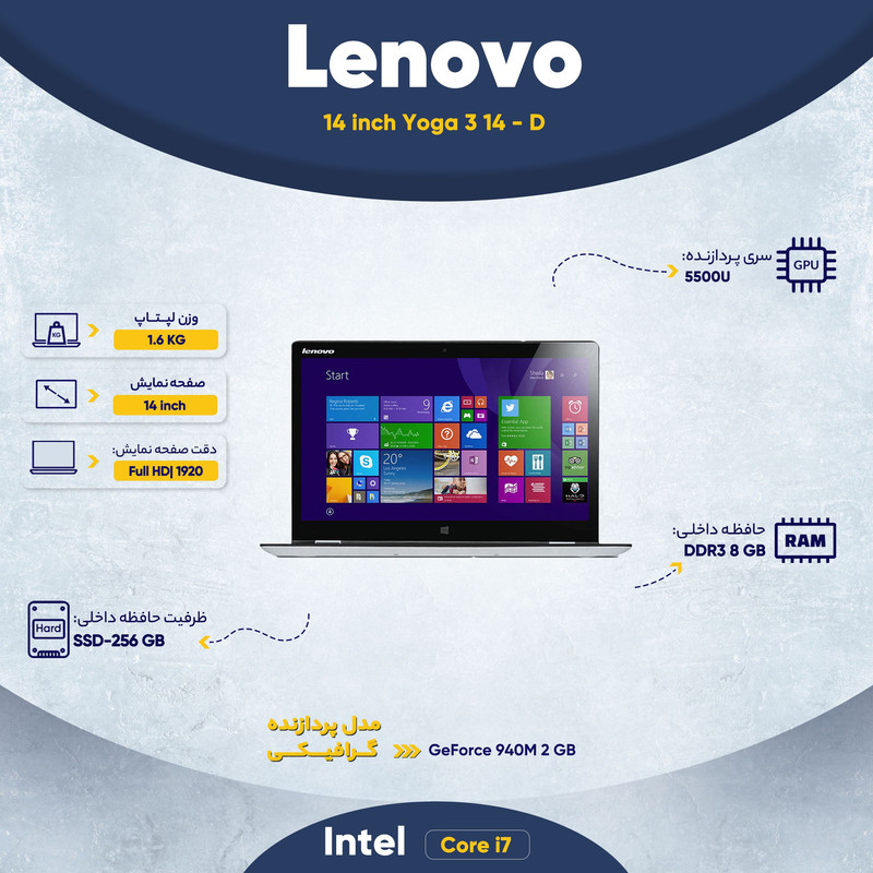 لپ تاپ 14 اینچی لنوو مدل Yoga 3 14 - D