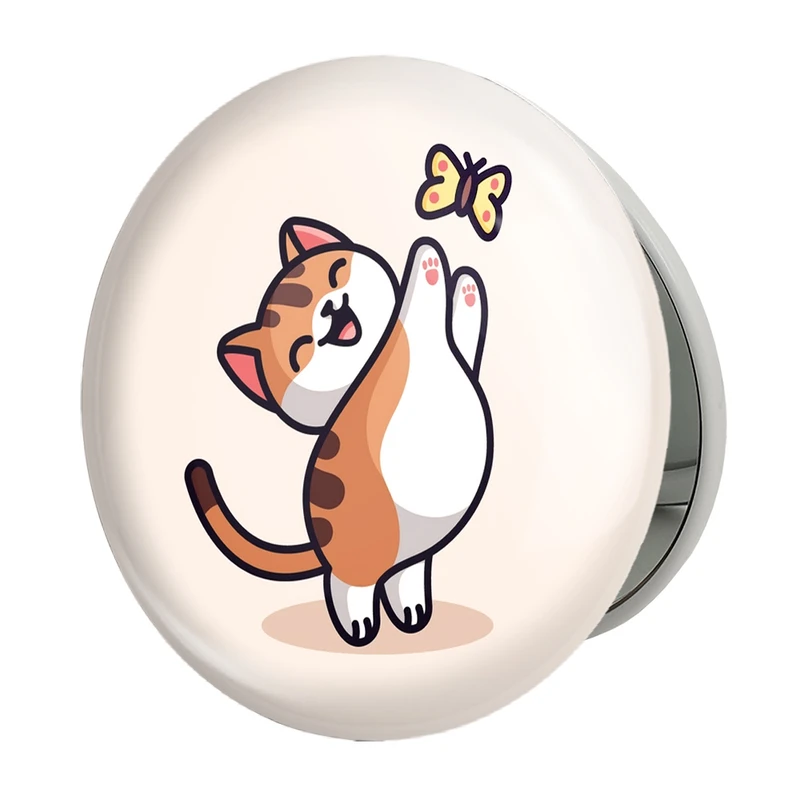 آینه جیبی خندالو طرح حیوانات بامزه گربه و پروانه مدل تاشو کد 28197 