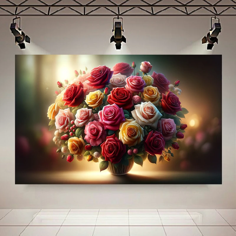 تابلو بوم طرح مخمل دسته گل رز مدل رنگارنگ کد AR304762