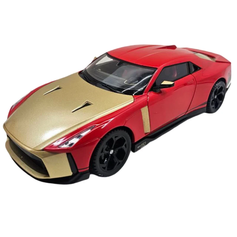 ماکت ماشین ناب سل مدل نیسان جی تی آر50 دودزا فلزی چراغدار موزیکال به همراه پیچ گوشتی  Nissan GTR50 Smoker Musical Car Model with Lights, 1:18 ScaleNAAB002