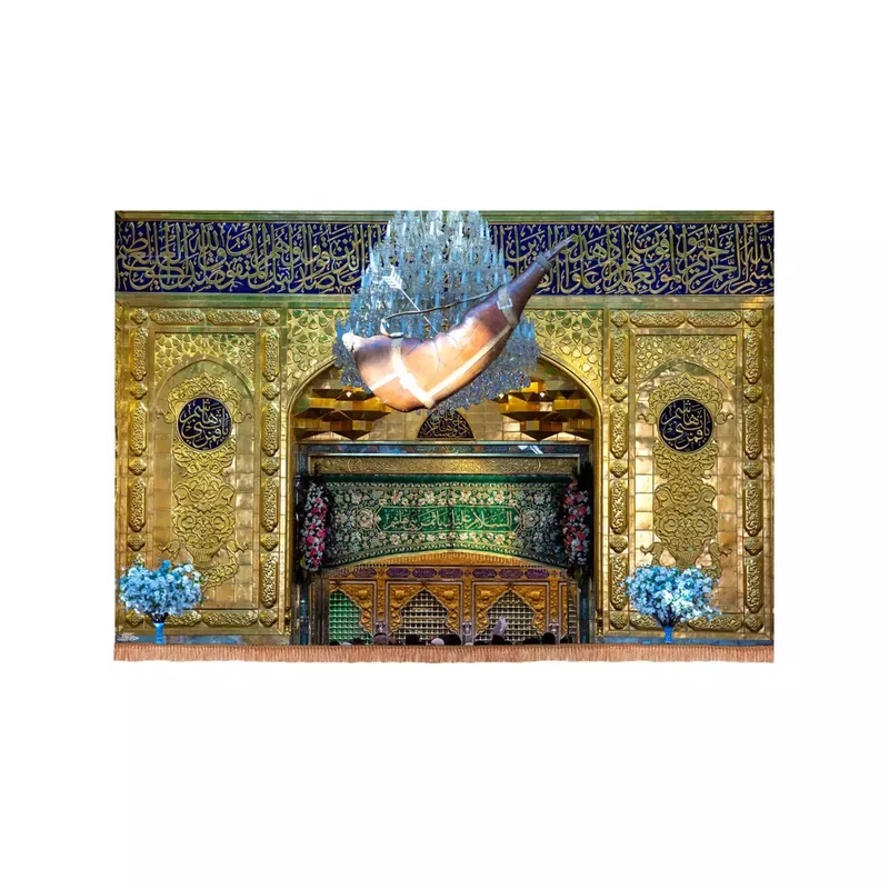پرچم خدمتگزاران مدل کتیبه محرم طرح ضریح حرم حضرت ابالفضل العباس علیه السلام و مشک آب کد 40003088