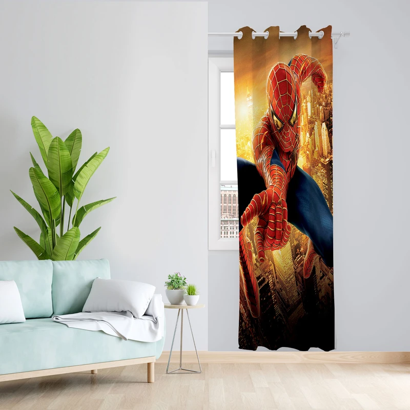  پرده مدل اتاق کودک مخمل پانچی طرح مرد عنکبوتی کد 4066 سایز 140x280 سانتی متر