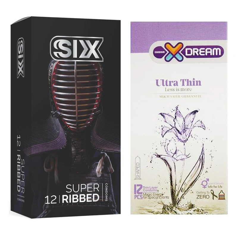 کاندوم سیکس مدل Super Ribbed بسته 12 عددی به همراه کاندوم ایکس دریم مدل Ultra Thin بسته 12 عددی