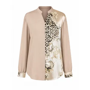 Women’s 3/4 Sleeve Crepe Blouse, Leopard Print, Romisa Model