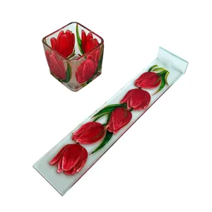 ست جاعودی وجاشمعی شیشه ای کد 04