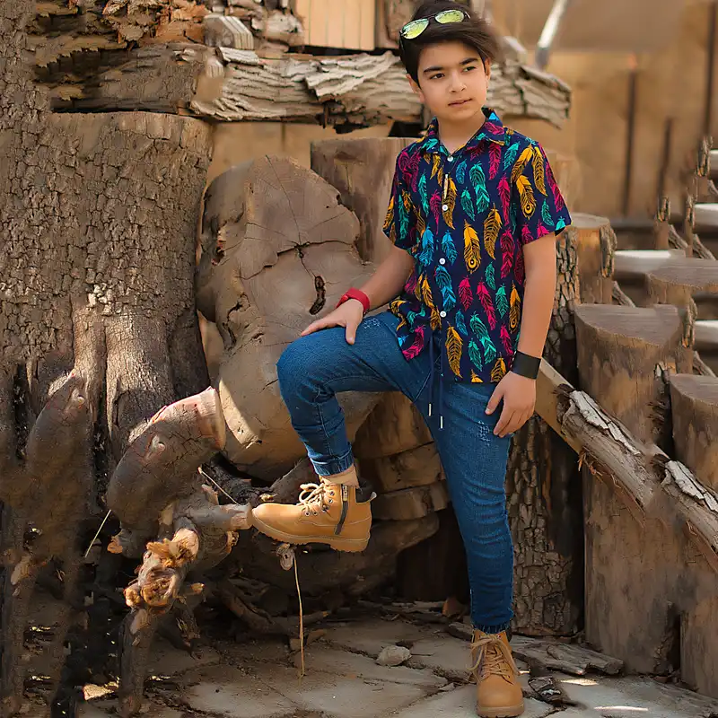 پیراهن پسرانه مدلا طرح پر کد KAM