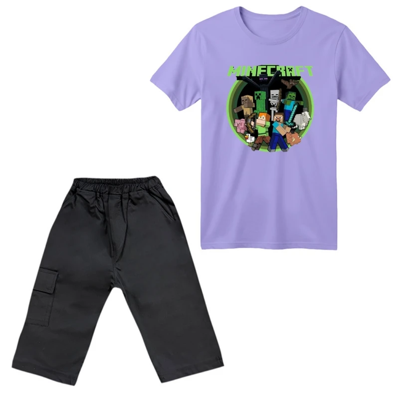 ست تی‌شرت آستین کوتاه و شلوارک پسرانه مدل ماینکرفت کد 6