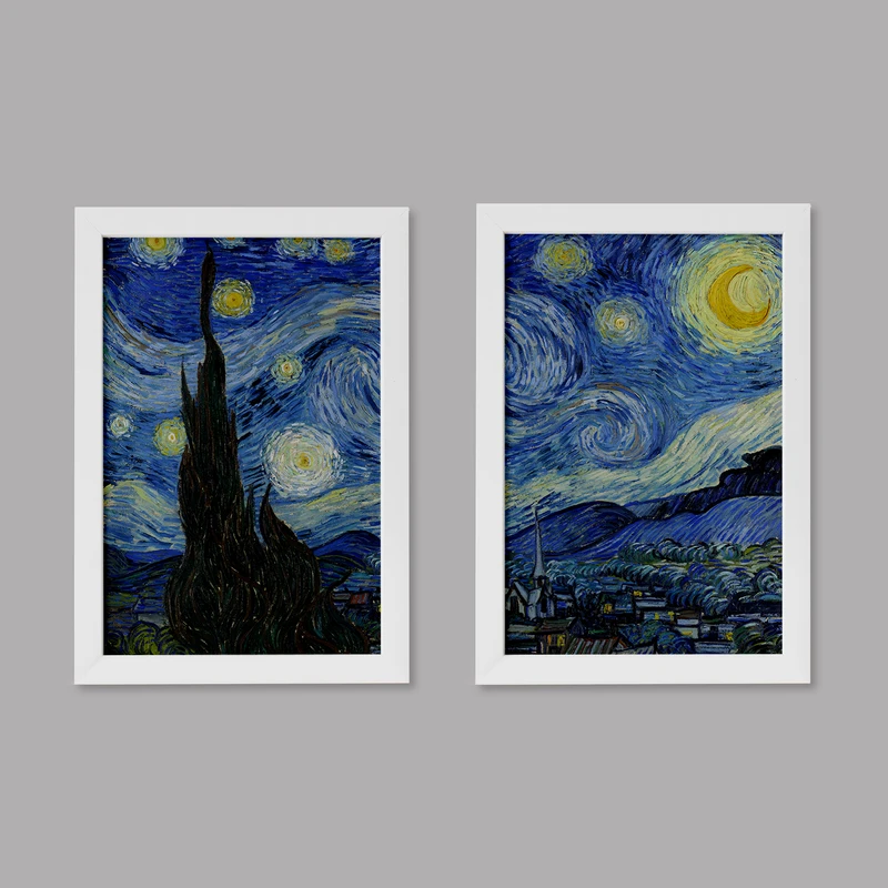 تابلو خندالو مدل دکوراتیو شب پر ستاره ونگوگ van Gogh کد M14 مجموعه 2 عددی