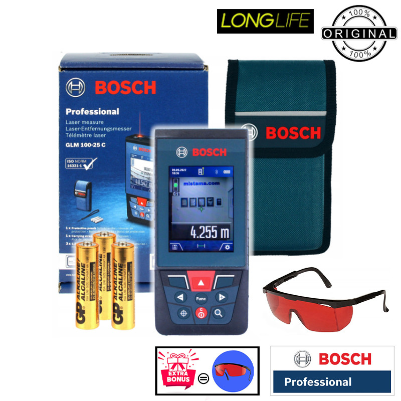 متر لیزری بوش مدل دوربین دار GLM 100-25 C Professional Extra Glass Red Laser برد