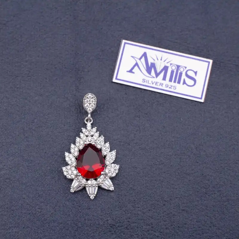 آویز گردنبند نقره زنانه آمیتیس مدل یاقوت AMT-M143