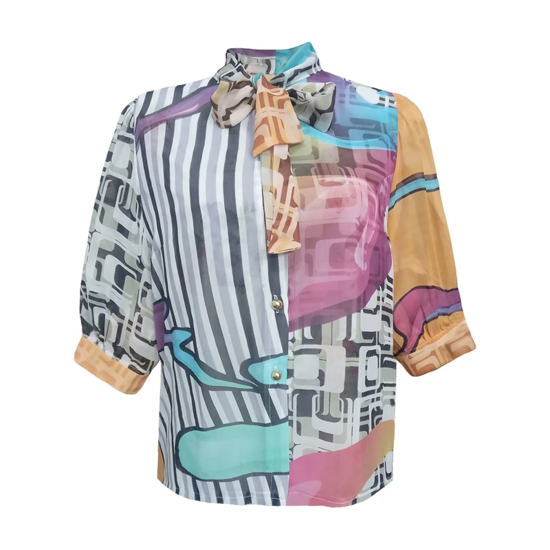 شومیز آستین بلند یقه کراواتی زنانه مدل حریر 04