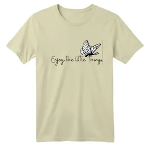 تی شرت آستین کوتاه بچگانه مدل نوشته پروانه رنگ کرم روشن