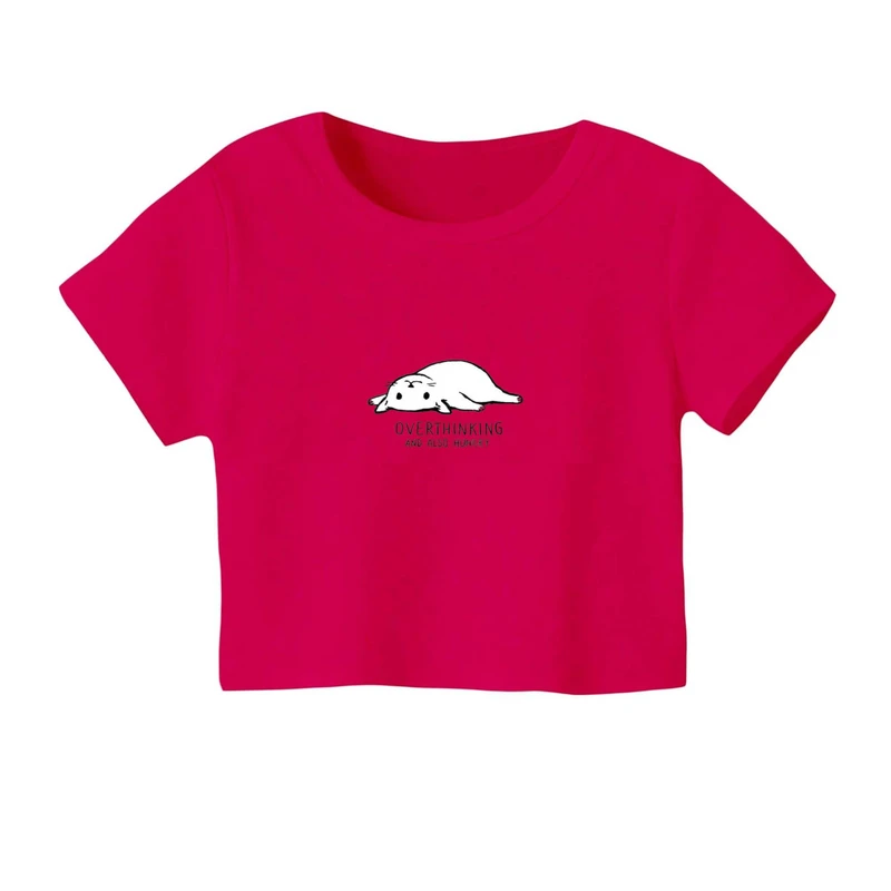 کراپ‌ تی‌شرت آستین کوتاه زنانه مدل گربه گرسنه