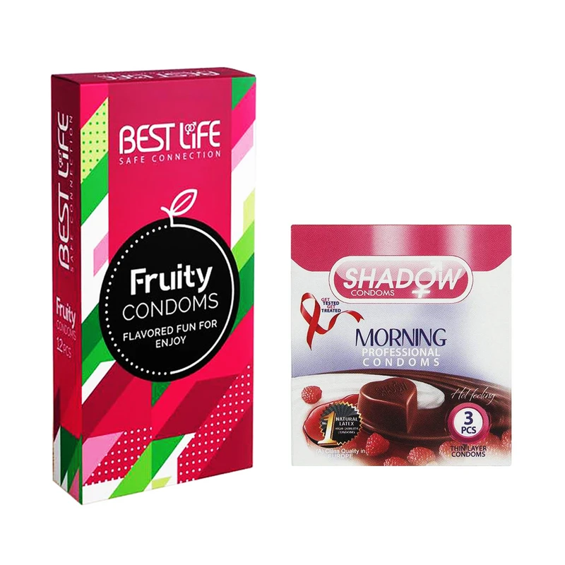 کاندوم بست لایف مدل Fruity بسته 12 عددی به همراه کاندوم شادو مدل Morning بسته 3 عددی