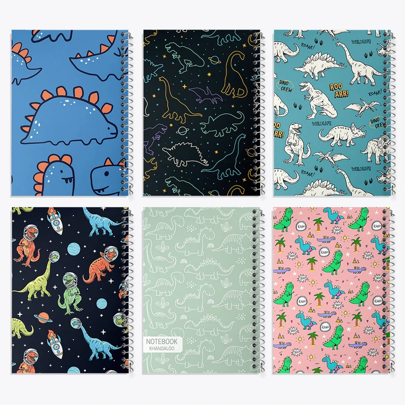 دفتر نقاشی 50 برگ خندالو طرح پترن دایناسور کد 211 مجموعه 6 عددی