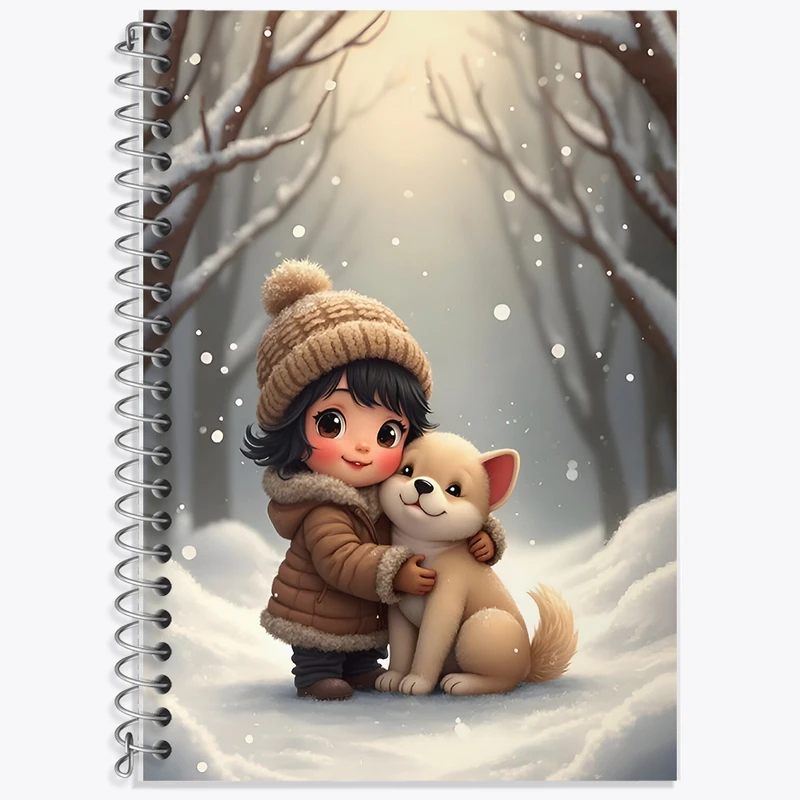 دفتر زبان 50 برگ خندالو مدل سه خط طرح دختر و سگ کیوت کد F7139