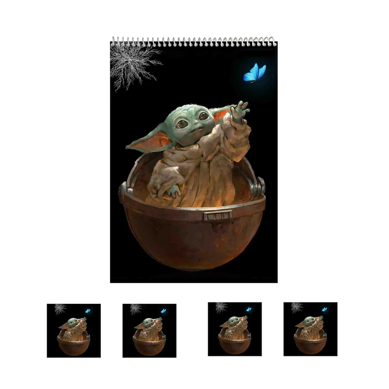 دفتر نقاشی 50 برگ مدل بیبی یودا گروگو کد A1 به همراه برچسب مجموعه 5 عددی