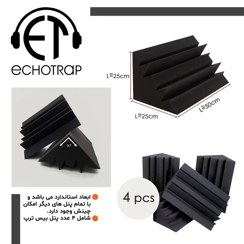پنل آکوستیک اکوترپ مدل بیس ترپ UNIQUE25.25.50 بسته 4 عددی