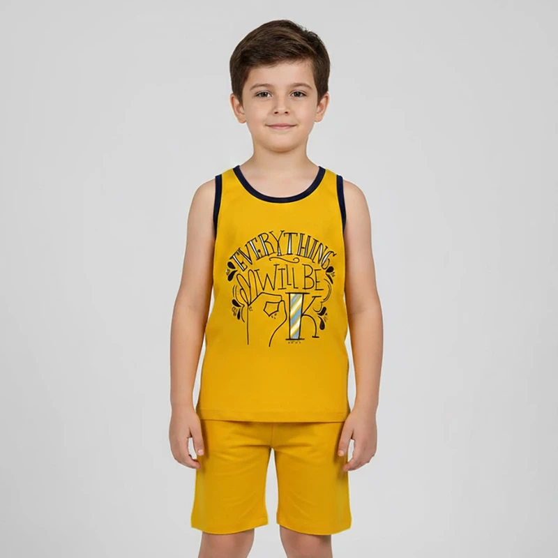 ست تاپ و شلوارک راحتی پسرانه آریان نخ باف مدل 47625