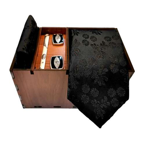 ست کراوات و دستمال جیب و دکمه سردست و گیره کراوات مردانه مدل 404A