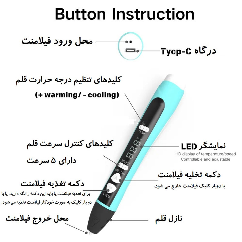قلم طراحی سه بعدی مدل P12 به همراه فیلامنت PLA