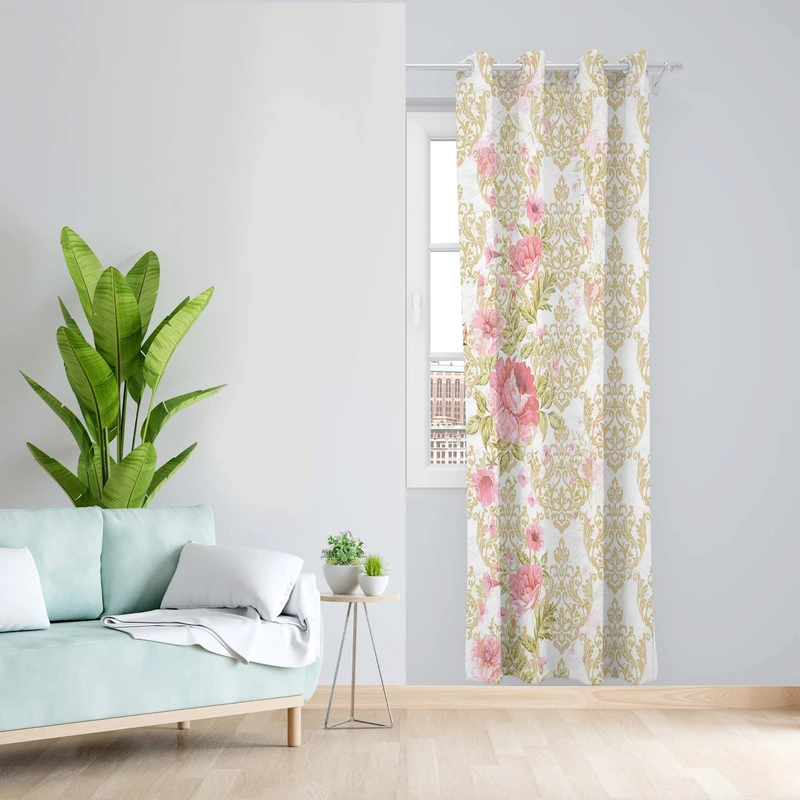 پرده طرح گلدار مدل مخمل پانچی کد 5466R z سایز 140x200 سانتی متر