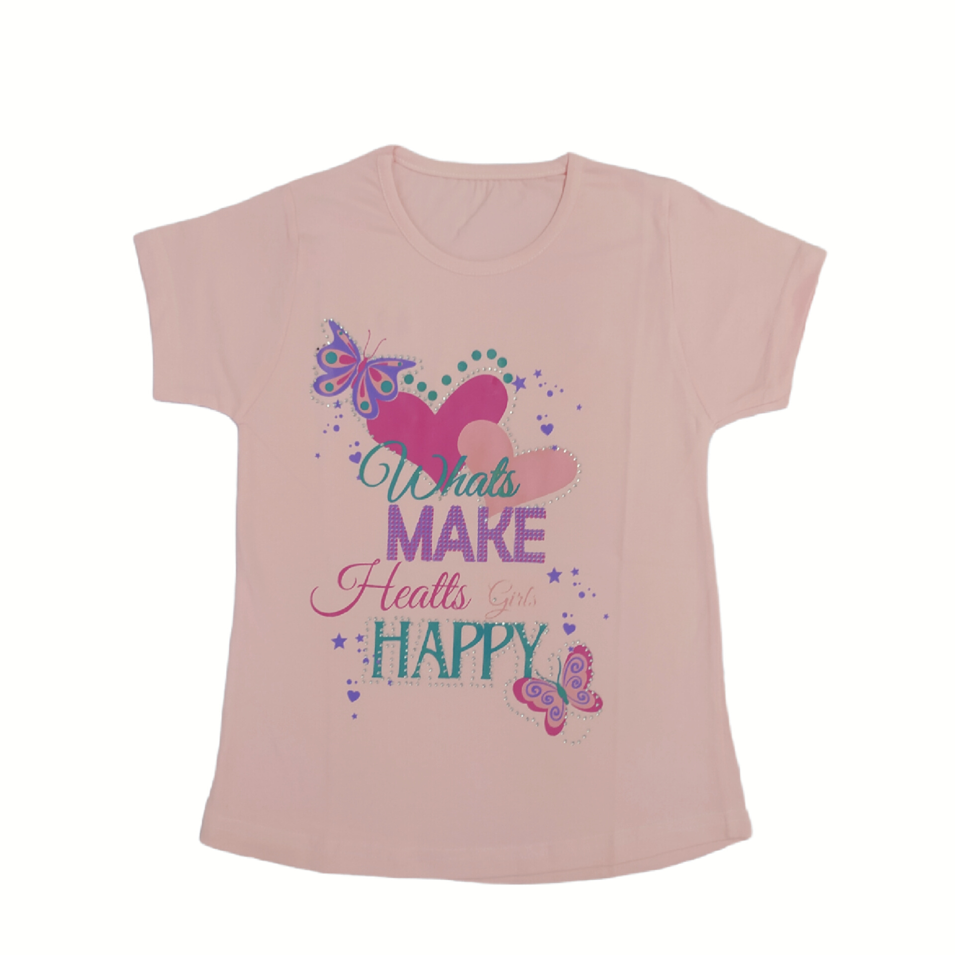 تیشرت دخترانه مدل قلب رنگ صورتی