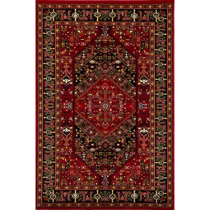 فرش ماشینی 500 شانه زمینه قرمز لاکی حاشیه سرمه ای مدل بلوچ کد 11