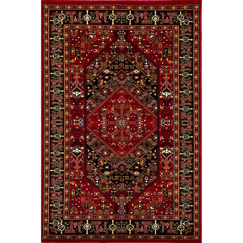 فرش ماشینی 500 شانه زمینه قرمز لاکی حاشیه سرمه ای مدل بلوچ کد 11