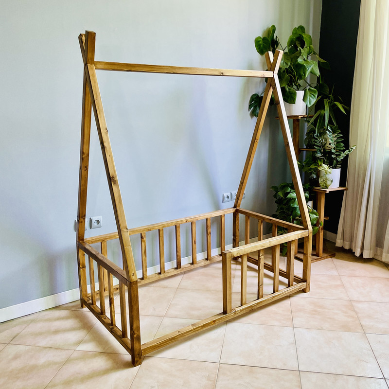 تخت خواب یک نفره روستیک دکور مدل سرخپوستی سایز 90x190 سانتی متر