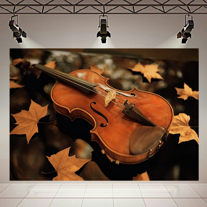 پوستر مدل بک لایت طرح ویالن و برگ های پاییزی