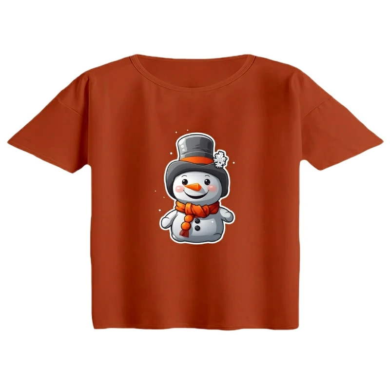 کراپ تی‌شرت آستین کوتاه زنانه مدل آدم برفی