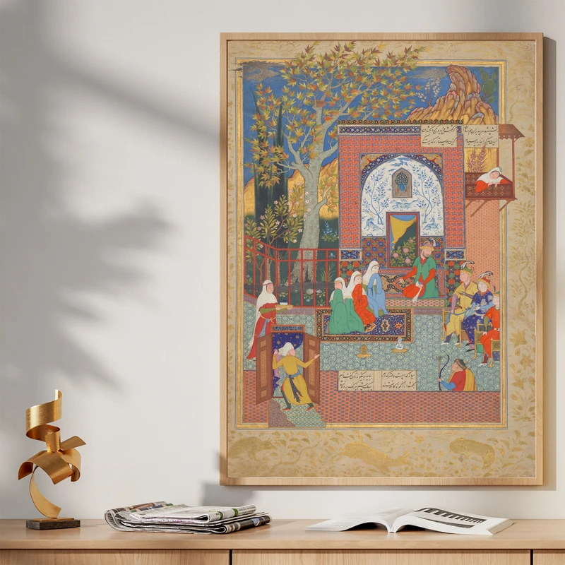 تابلو طرح نقش سیمورغ مدل G00191 فریم کرم روشن
