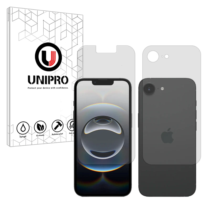 محافظ صفحه نمایش مات یونی پرو مدل Explosion Proof مناسب برای گوشی موبایل اپل iPhone 16e به همراه محافظ پشت گوشی