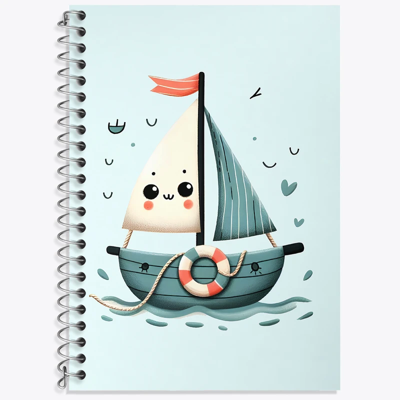 دفتر زبان 50 برگ خندالو مدل دو خط طرح قایق بامزه کد N5555