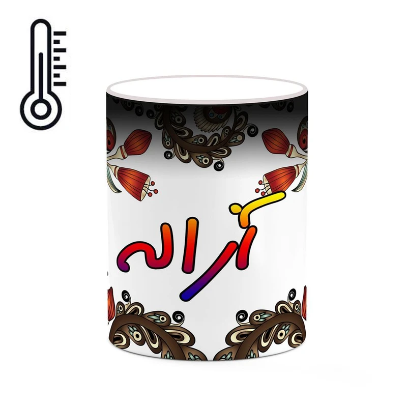 ماگ حرارتی کاکتی مدل اسم آزاله طرح سنتی گل و بته کد mgh43578