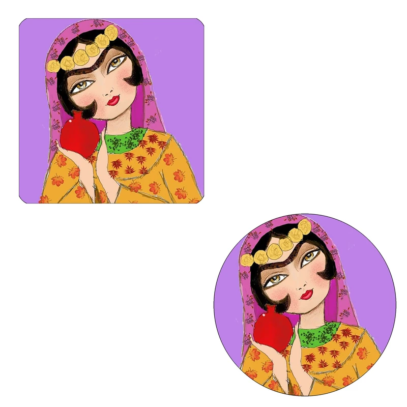 مگنت طرح بانوی شرقی و انار کد M1 به همراه زیر لیوانی