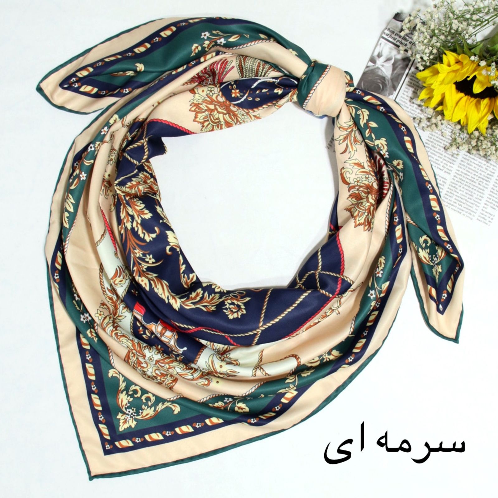 روسری زنانه آنالیا مدل ابریشم توییل دور دست دوز بهاری کد 9801 -  - 39