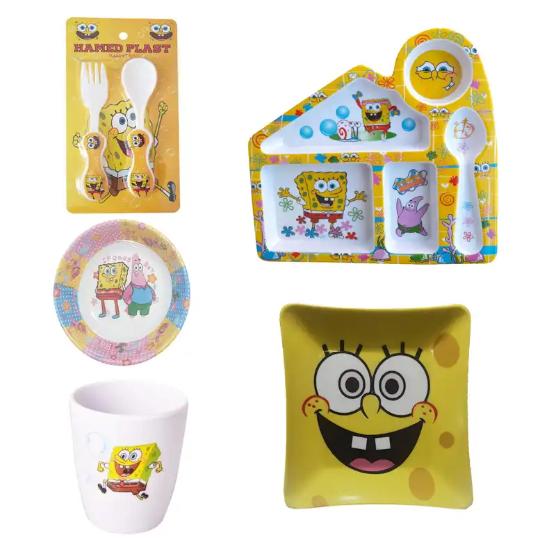 سرویس غذا خوری 6 پارچه کودک طرح باب اسفنجی کد Rbay222