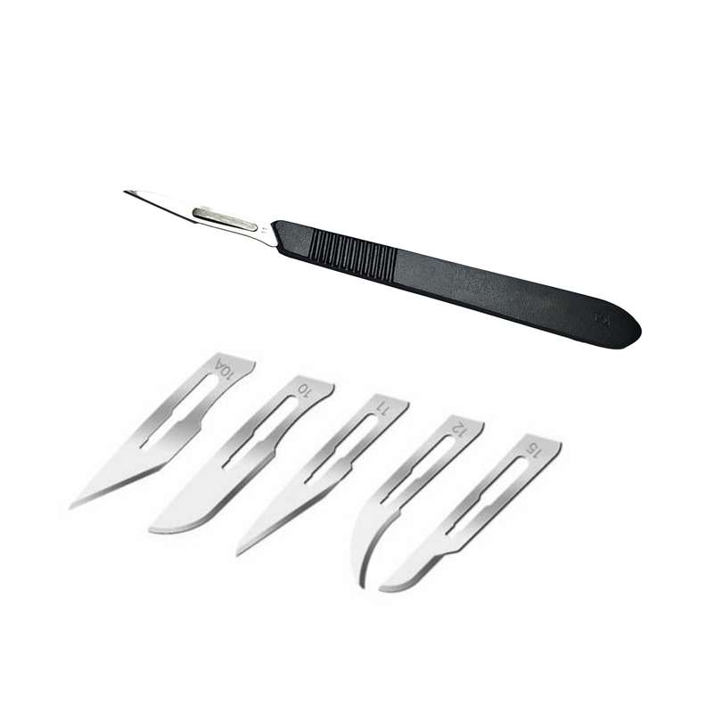 دسته تیغ جراحی مدل SKJPQW002369 شماره 3 به همراه تیغ استریل مدل SKJPQXC002369 مجموعه 6 عددی