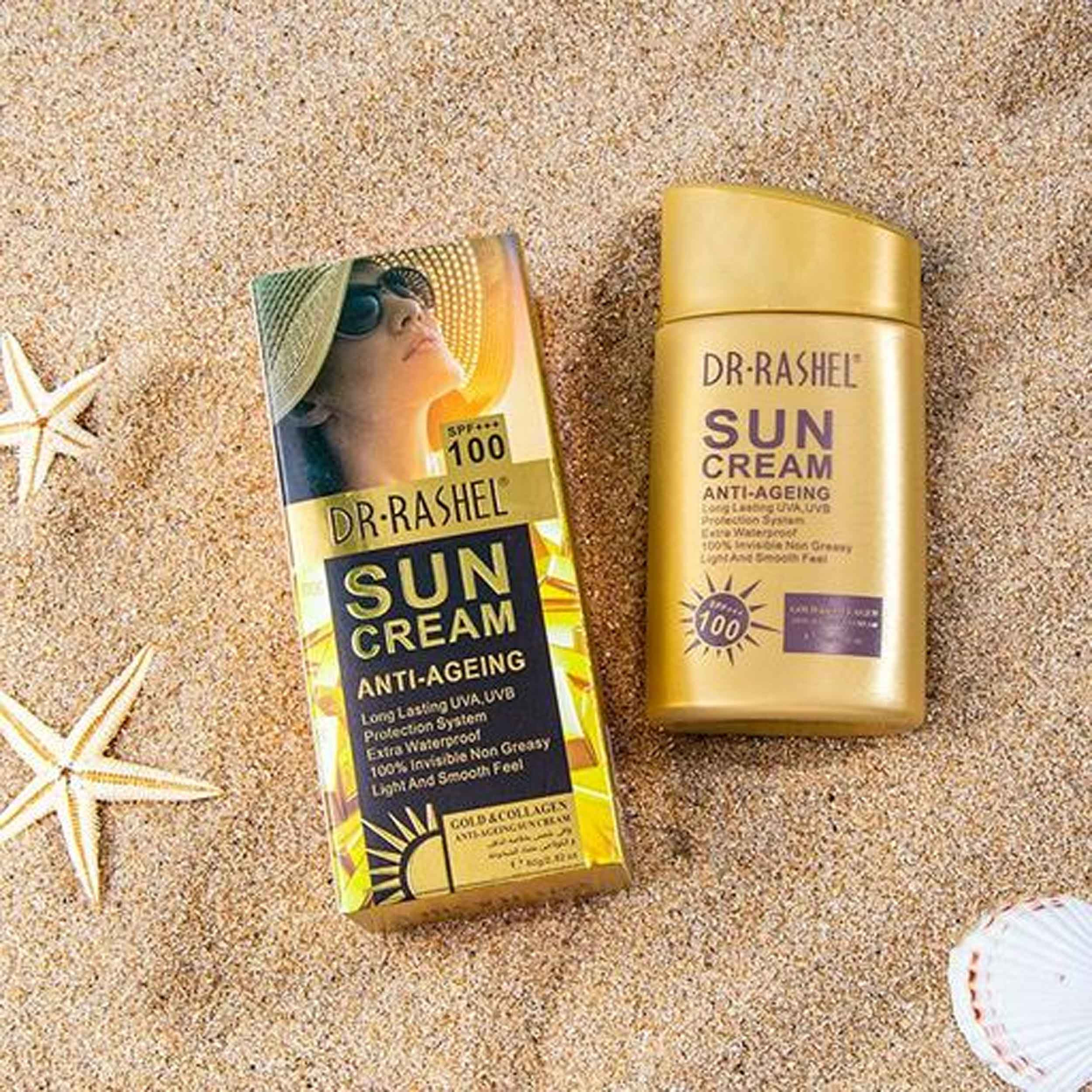 کرم ضد آفتاب بی رنگ دکتر راشل SPF 100 مدل anti  aging ‌مناسب انواع پوست حجم 80 میلی‌ لیتر