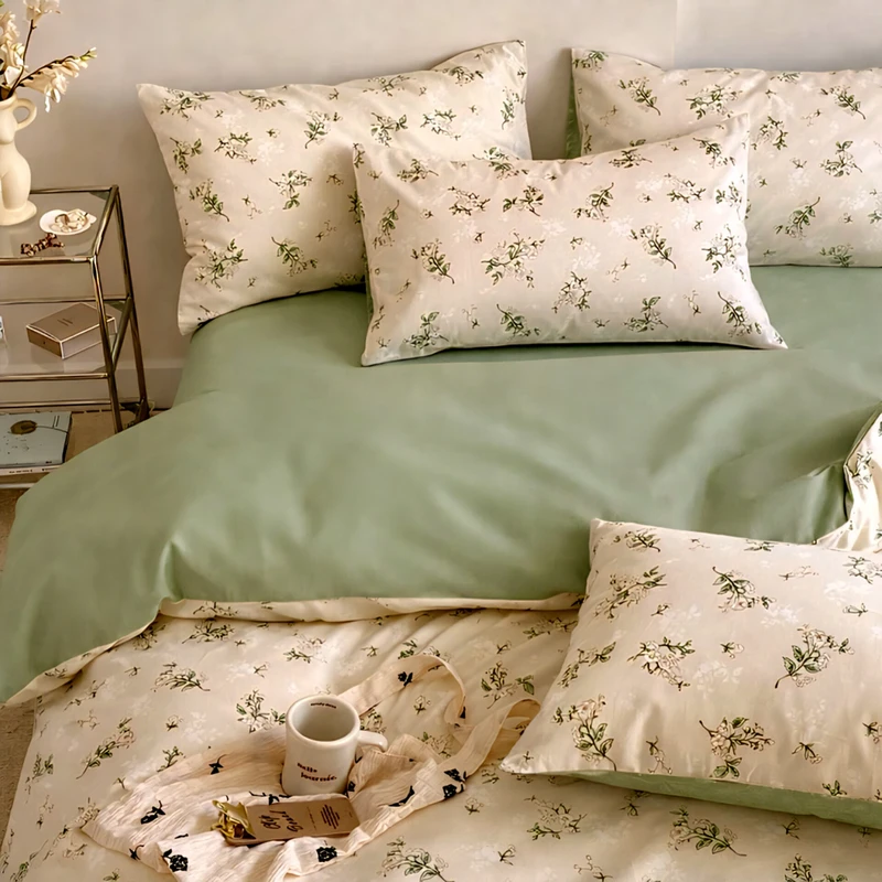 سرویس خواب 1 نفر 3 تکه مدل گل چینی پسته ای ۹۰