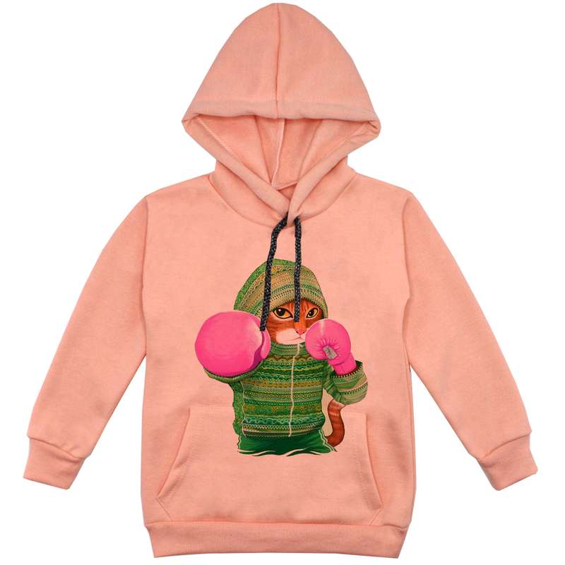 هودی پسرانه مدل گربه بوکسور F153 رنگ گلبهی