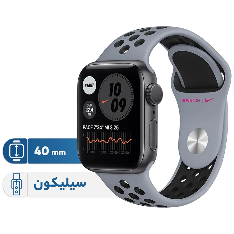 ساعت هوشمند اپل واچ سری 6 مدل 40mm Space Gray Aluminum Case with Nike Sport Band